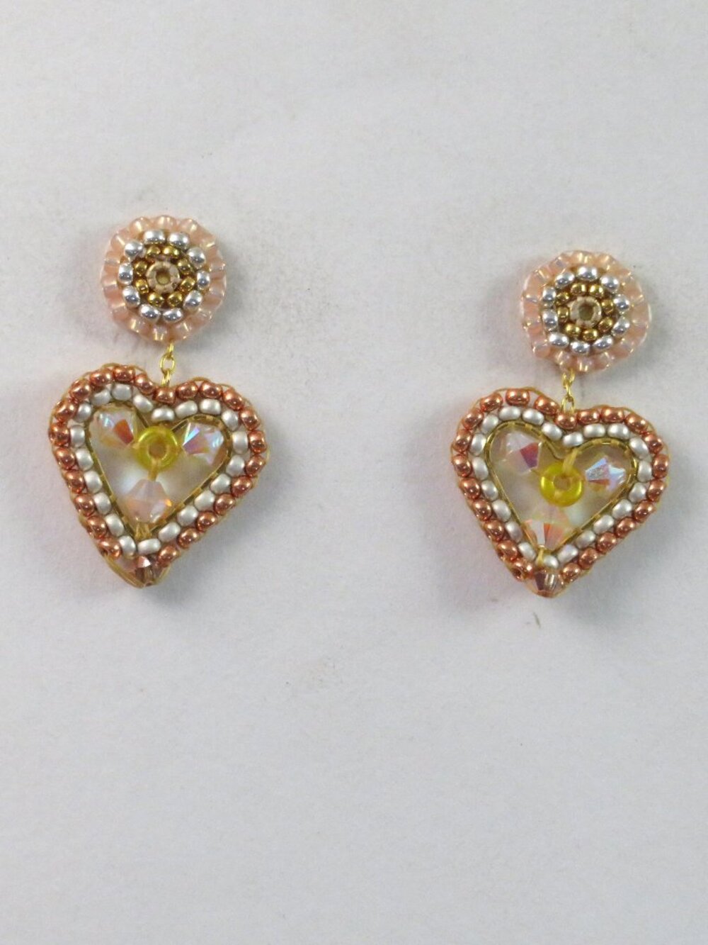 Crystal heart earrings gold
